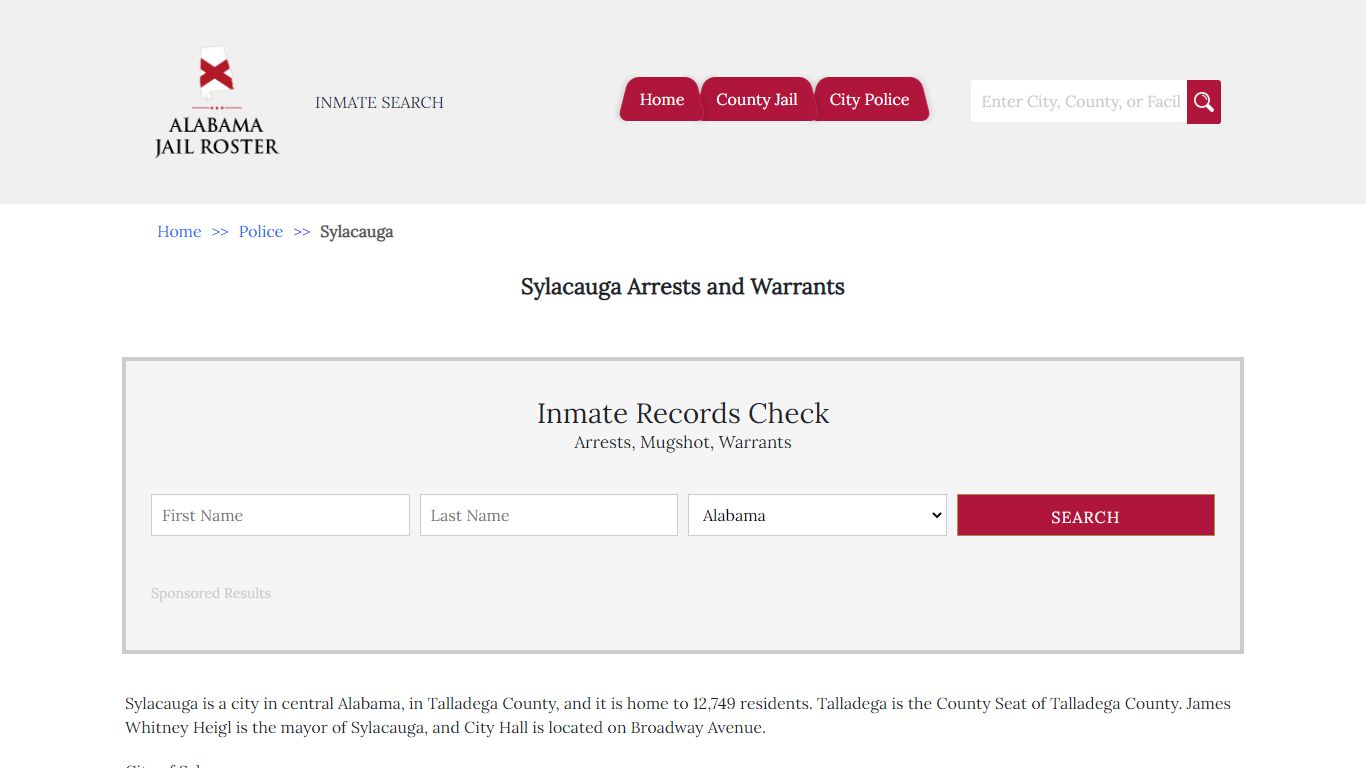 Sylacauga Arrests and Warrants | Alabama Jail Inmate Search